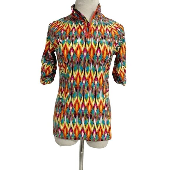Tzu Tzu Size Small Top Golf Shirt Colorful Abstract 1/4 Zip Athletic - Picture 1 of 6